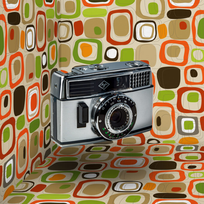 Agfa Optima-Parat, Germania, 1964. Pattern grafico ispirato alle opere della textile designer Jacqueline Groag (1903-1986)