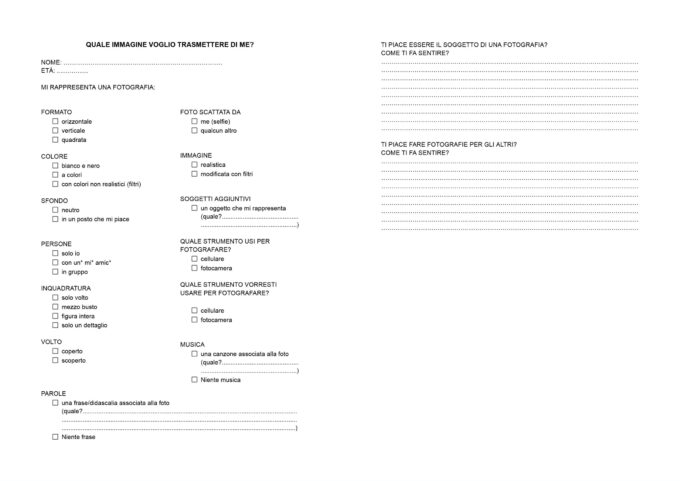 QUESTIONARIO SULLA RAPPRESENTAZIONE DI SE'